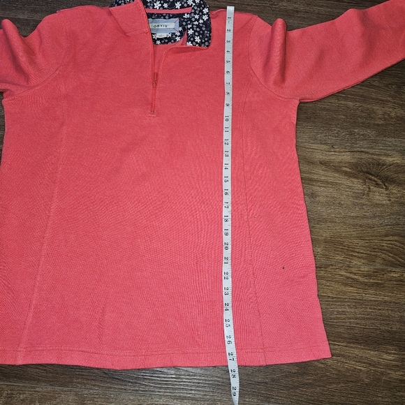 Orvis Womens 1/4 Zip Pullover XL Sweater Shirt Salsa(pink)Floral Trim - Picture 10 of 13